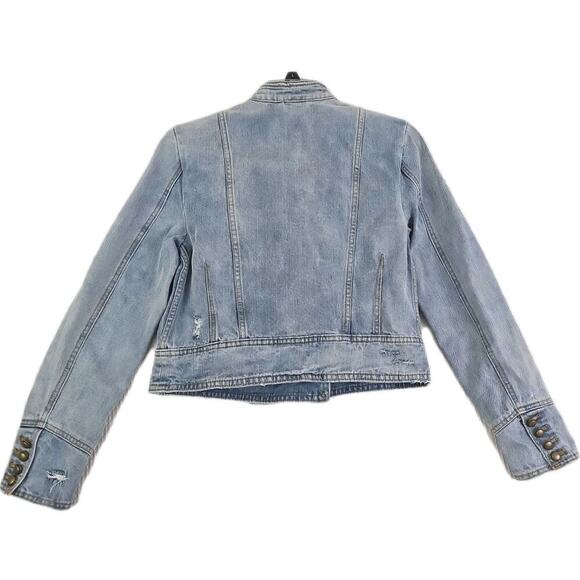 Free People Military Motto Double Breasted Denim Jacket -Size XS-Distressed. - Picture 12 of 16